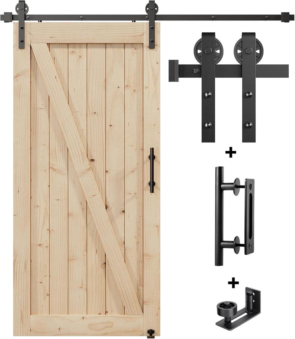 EaseLife 6FT Sliding Barn Door Hardware Track Kit & Handle,Big Industrial Spoke Wheel Pulley,Wall Mount,Slide Smoothly Quietly,Easy Install,Black,72" Track Fit for 32-34" Wide Opening (No Door)