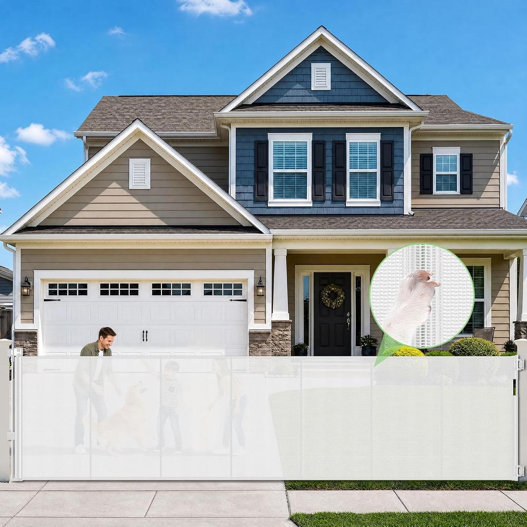 Reinforced 42" Tall x 195" Extra Wide Retractable Baby Gate with Support Rods - Prevent Crawling Under, Extra Large Baby Gate Retractable Dog Gate Indoor Tall Dog Gate Outdoor Gates for Decks, White