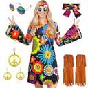 ATAMET 60s 70s Outfits for Women Hippie Costume Disco Dress,Halloween Party Dress Set XL
