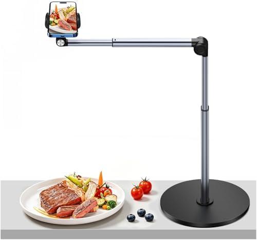 yAyusi Heavy Duty Aluminum Overhead Phone Mount, 13.7 in Long Phone Stand for Recording, Flexible Articulating Arm Phone Mount for Desk for Live Streaming, Meeting, Cooking – Perfect for Creators