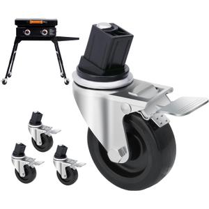 3 Inch Caster Wheels for Blackstone Griddle Stand, Wheels Kit with Brake, 360 Degree Silky Swivel, Griddle Accessories for Blackstone 22'' or 17'' Table Top Grill Stand, Set of 4 (Casters Only)
