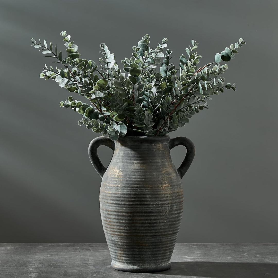 Emotionally Grounded Vase, Vaseking Large Ceramic Rustic Vase with 2 Handles, 9.8 inch Minimalist Decorative Farmhouse Tall Vases for Home Decor, Living Room, Enterway, Table Decoration, Bronze