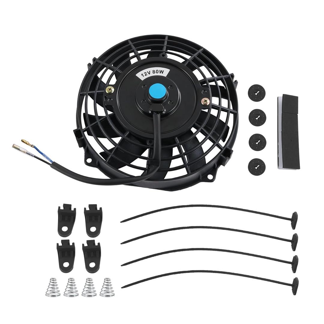 JDMSPEED New Universal 12V Slim Electric Radiator Cooling Fan Push Pull 7" Inch Mount Kit Black 10 Blades