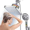 Dual Filtered Rain Shower Head Combo, High Pressure 10 Modes Handheld Shower Head Built in Water Filtration, 6 inch Rainfall Shower Head with Filter for Hard Water (Chrome)