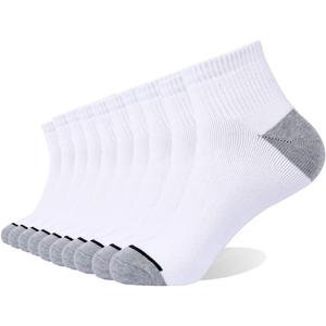 EnerWear 10P Pack Unisex Cotton Moisture Wicking Cushion Ankle Socks (White)