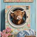 Highland Cow Laundry Room Canvas Wall Art,Funny Bathroom Pictures Wall Decor Rustic Laundry Sign Canvas Print Poster,Modern Home Artwork Decorations for Hotel Laundromat,16"x24" Unframed