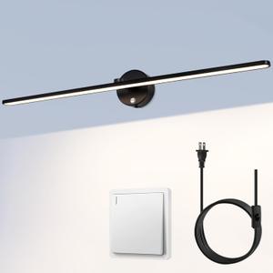 MantoLite 32'' Picture Lights for Wall?Vanity Lights for Bathroom,Plug-in or Hardwired 18W 3000K LED Dimmable Modern Bathroom Lighting Fixtures Over Mirror and Wall Lights for Bedroom（Black）