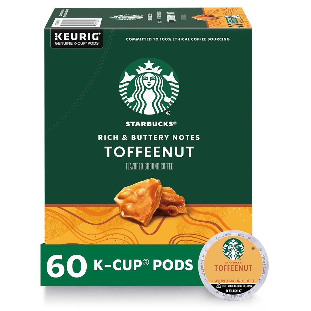 Starbucks K-Cup Coffee Pods, Flavored Hot or Iced Coffee, Toffeenut, 60 Keurig Pods (EXP 05/16/30)