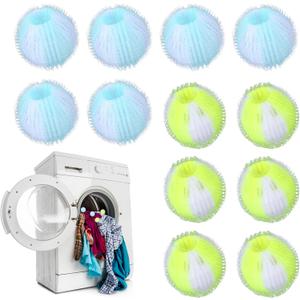 12 pcs Pet Hair Remover for Laundry, Reusable Lint Remover Balls Practical Washing Machine Cat Dog Hair Cleaner for Cleaning Clothes, Bedding (Yellow, Blue)