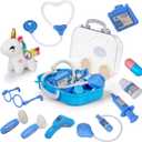Doctor Kit for Toddlers 3-5 - Kids Veterinarian Playset with Plush Unicorn, Stethoscope & Portable Storage Box - Medical Pretend Play Toddler Toy Gift for Boys Girls Ages 3+, 12 Pieces, Blue