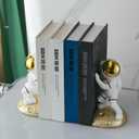 Space Theme Bookends for Shelves, Astronaut Moon Book Ends for Kids Room, Decorative Planet Book Stoppers to Hold Books Heavy Duty, Unique Boys and Girls Gift (Gold)