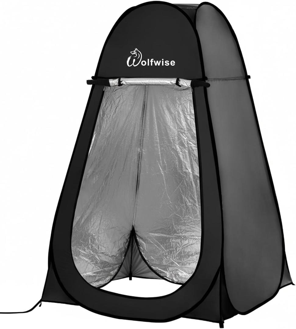 Wolfwise Pop Up Shower Tent for Camping Essentials, Portable Instant Changing Tent with Ventilation Window, Privacy Dressing Room Bathroom Toilet for Beach & Outdoor, Spacious, Silver-Coated Fabric, Spacious: 6'3" H, 47.2" W