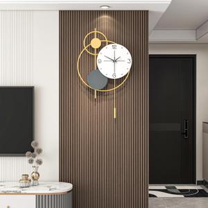 Large Modern Wall Clock for Living Room Decor 24 Inch Big Decorative Gold Metal Wall Clock with Pendulum for Home Bedroom Kitchen Office Battery Operated Non Ticking Decoration Clocks Wall
