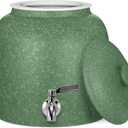Geo Sports Porcelain Water Dispenser (Solid Color Speckled Series); Lid And Valve Included, E-Comm Shipping Ready (Green Crock W/Speckled Design)