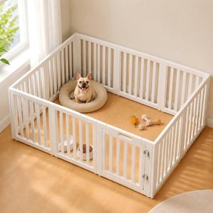 EVERFRONT Dog Playpen with Door - Dog Pen Indoor - Easy Assemble Dog Play Pen - Puppy Playpen, Cat Playpen, Small Animal Playpen, Dog Play Pen Indoors (White, 30", 10 Panels)