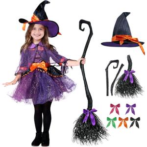Spooktacular Creations Child Girl Orange Purple Witch Costume, Toddler Witch Outfit Set for Kids Halloween Dress Up Parties (Small(5-7 yrs))