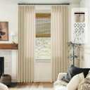 Beige Linen Sheer Curtains 96 Inches Long Memory Shape Trained Pinch Pleated Curtain for Living Room with Hooks Rings Back Tab Pinch Pleat Drapes 96 Inch Length for Boho Bedroom Dining Room 1 Panel