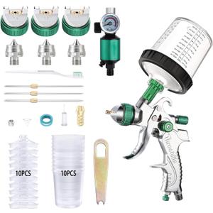Professional HVLP Spray Gun, 1.4/1.7/2.0mm Nozzle HVLP High Atomization Flow Adjustable Pneumatic Gravity Spray Gun (Green)