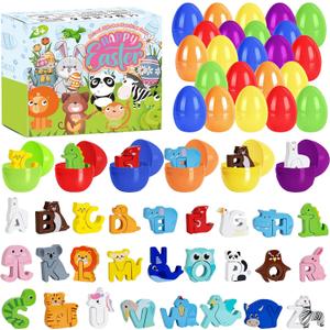 26 Pack Easter Eggs Filled with Animal Alphabet Matching Toys Easter Gifts,Alphabet Matching Toys for Kids Boys Girls, Easter Egg Fillers, Easter Basket Essentials Stuffers Filler and Party Favors