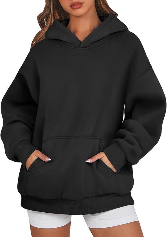 Oversized Sweatshirt for Women Hoodies Fleece Fall Fashion Outfits Workout Sweatshirts Hoodies for Teen Girls 2XL Black