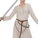 Medieval Chain Belt Faux Leather Metal Cross Adjustable Renaissance Pirate Belts for Women Dresses Cosplay (Brown)