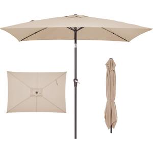 JEAREY 6.5x10 ft Rectangular Patio Umbrellas Rectangle Outdoor Umbrella with Push Button Tilt and Crank, Market Table Umbrella 6 Sturdy Ribs UV Protection for Poolside Garden Backyard Deck, Beige