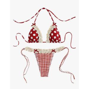 MakeMeChic Women's Halter Tie Side High Cut Triangle Bikini Set Bathing Suit S