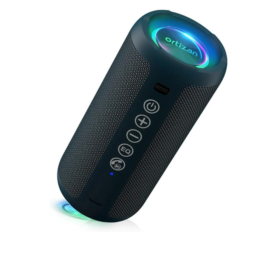 Ortizan Portable Bluetooth Speaker, 40W Loud Sound and Deep Bass, IPX7 Waterproof, True Wireless Stereo, Bluetooth 5.3, Colorful Flashing Lights, Preset EQ, USB Play, for Home, Outdoor, Party, Black