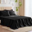 CozyLux Satin Sheets Queen Size - 6 Piece Black Bed Sheet Set with Silky Microfiber, 1 Deep Pocket Fitted Sheet, 1 Flat Sheet, and 4 Pillowcases - Smooth and Soft