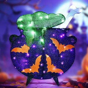 Halloween Decorations Outside Witches Cauldron - HOYECHI Outdoor Halloween Decor Lighted Cauldron 2.5FT, Light Up 3D Witch Cauldron with 60 LED Lights, for Front Yard Porch Gardens Lawns Party