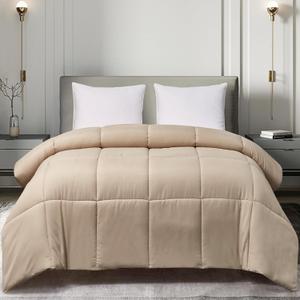 Blue Ridge Home Fashions Comforter Breathable Microfiber Duvet Insert, Summer Cooling Winter Warm Reversible Down Alternative Quilt Comforter for All Season, Full-Queen, Khaki