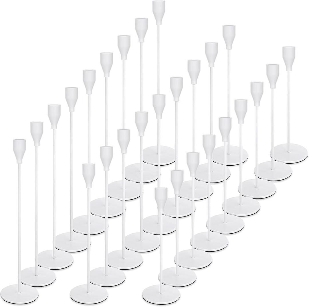 Potchen 27 Pack White Candles Holder, 9 Sets Metal Taper Candlestick Holders Fit 0.75 Inch Thick Pillar Candles, Vintage Modern Candle Sticks Centerpiece Decor for Wedding Home Dinning Anniversary