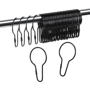Queekay 100 Pieces Metal Shower Curtain Hooks Hanging Clips Metal Practical Shower Curtain Rings Hangers for Bathroom Bedroom Kitchen Home Applications(Black)