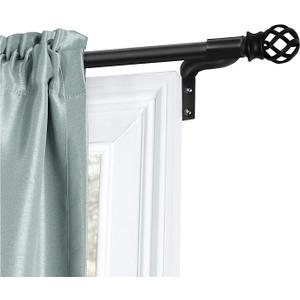 Curtain Rods for Windows 48 to 120 Inches, Adjustable Single Decorative Cafe Rod, Easy to Install Window Curtain Rod with Perfect Leveling and No Measuring, with Cage Finials, Black Decorative Finial