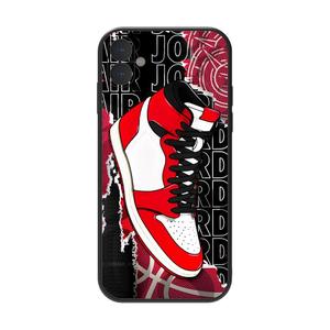 OUWPVWFJ Compatible with iPhone 16 Stylish Black Phone Case with Red and White Basketball Sneaker Design for Boys and Men - Full Lens Coverage for Ultimate Protection