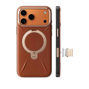 TORRAS Q3 VegSkin for iPhone 17 Pro Max Case Leather, 360 Spin Magnetic Stand, Fit for MagSafe, Camera Control, Shockproof Premium Organic Silicone Leather Case for iPhone 17 Pro Max, Saddle Brown