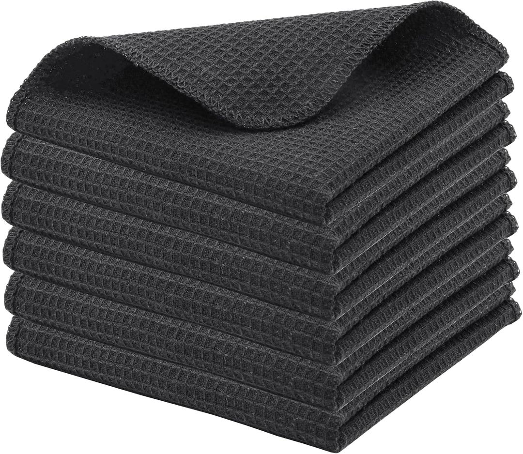 PurpleEssences Dish Cloths and Dish Rags - 6 Pack Waffle Weave Solid Kitchen Dish Wash Cloths, 100% Cotton, 12x12 Inches, Ultra Soft Absorbent Quick Drying - Spring Easter Summer - Dark Grey