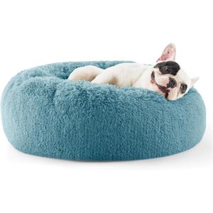 Bedsure Calming Dog Bed for Small Dogs - Donut Washable Small Pet Bed, 23 inches Anti-Slip Round Fluffy Plush Faux Fur Large Cat Bed, Fits up to 25 lbs Pets, Washed Blue