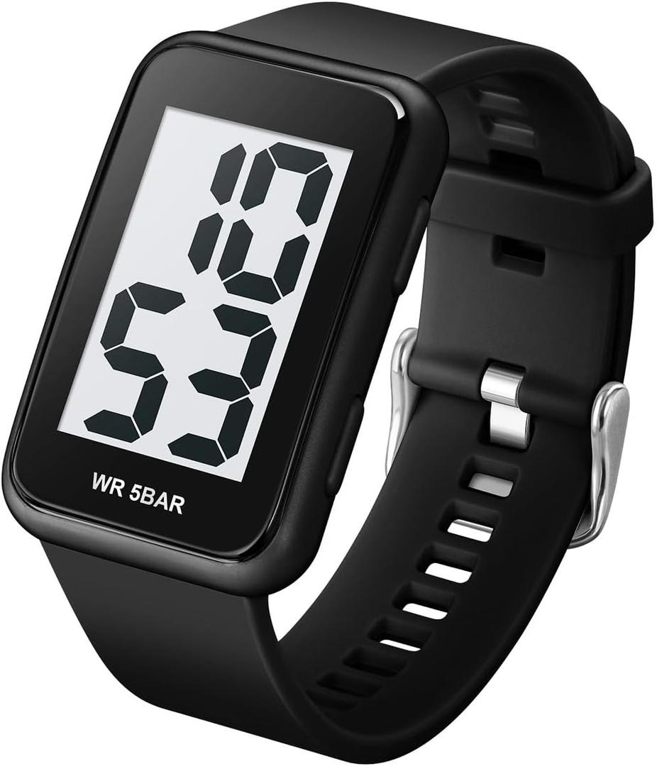 Extra Large Numbers Black Watch for Men, Waterproof Mens Digital Watch Womens Men's Wrist Watches for Elderly Men Women
