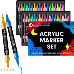 Premium Acrylic Marker-36 Colors Dual Tip Acrylic Paint Pens Markers, for Wood, Glass, Rock, Canvas, Ceramic, DIY Crafts Making Art Supplies
