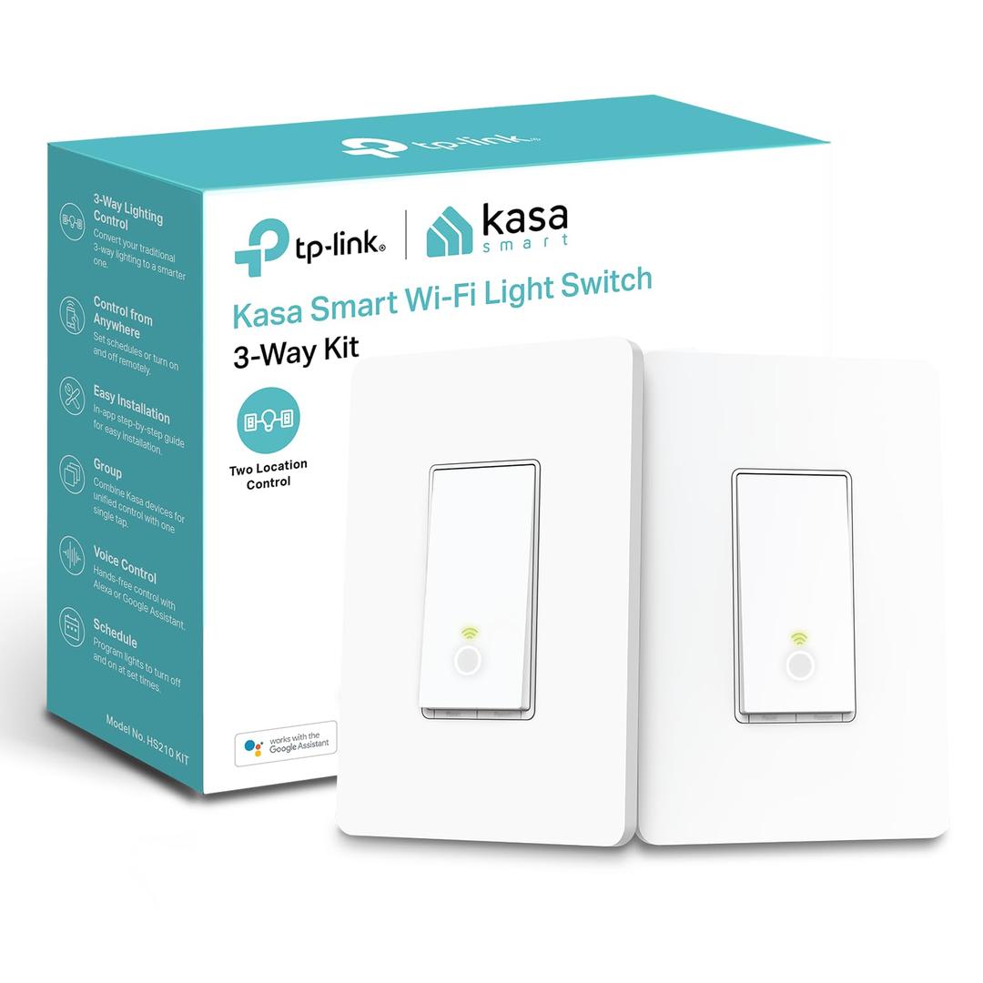 Kasa Smart 3 Way Switch HS210 KIT, Needs Neutral Wire, 2.4GHz Wi-Fi Light Switch works with Alexa and Google Home, UL Certified, No Hub Required, White, 2 Count (Pack of 1) (Original Version)