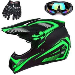 Adult 4 Wheeler Helmet, Off-Road Helmet, Motocross Helmet DOT Certification Comfortable and Breathable Full Helmets for Locomotives Used in All Seasons, Green, L