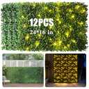 Artificial Boxwood Wall Panels with Lights, 12 Pack 24"x16" High‑Density Greenery Wall Panels for Privacy Fence Screen, Balcony Privacy & Greenery Backdrop Indoor Outdoor Decor
