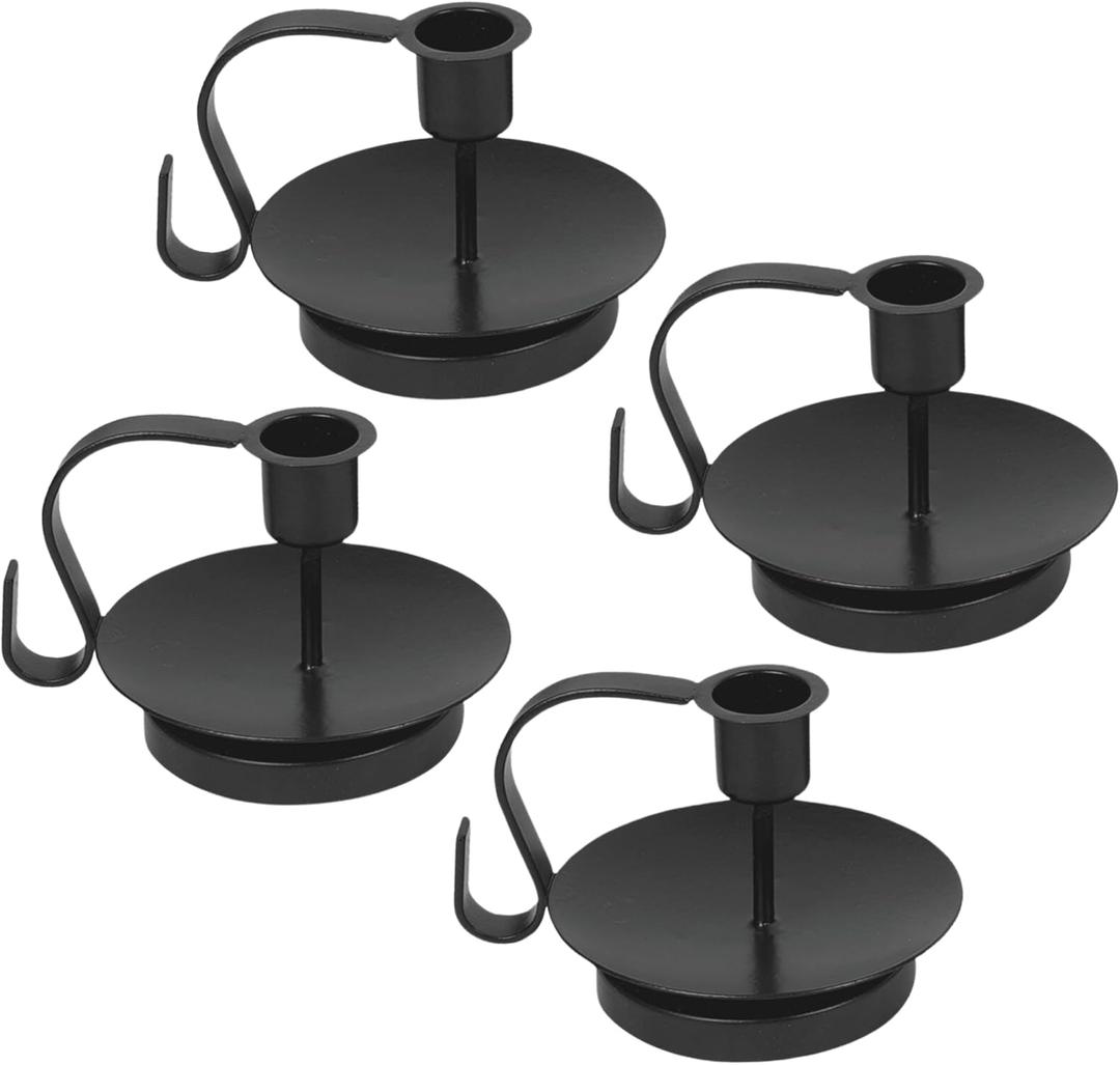 TIED RIBBONS Vintage Candle Holder with Handle Set of 4 Black Gothic Candle Holder for Home Decorations Old Fashioned Candlestick Table Taper Candle Holders for Party Decorations