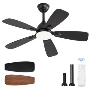 LEDIARY Ceiling Fans with Lights,42 inch Ceiling Fans with Lights and Remote,3CCT,6 Speeds,Reversible DC Motor,Noiseless,Small Black Ceiling Fan for Bedroom Living Room and Patio, Indoor/Outdoor Use