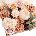 Ling's moment Fake Flowers Box, Faux Artificial Greenery Stems Foam Roses Silk Peony Eucalyptus Fabic Flower for Centerpieces Bouquet Wedding Vase Floral Decorations, Rust & Orange, Grand Combo