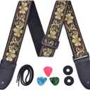 CLOUDMUSIC Guitar Strap Jacquard Weave Strap With Leather Ends Vintage Classical Pattern Design Picks Free (Vintage Classical Pattern Design)