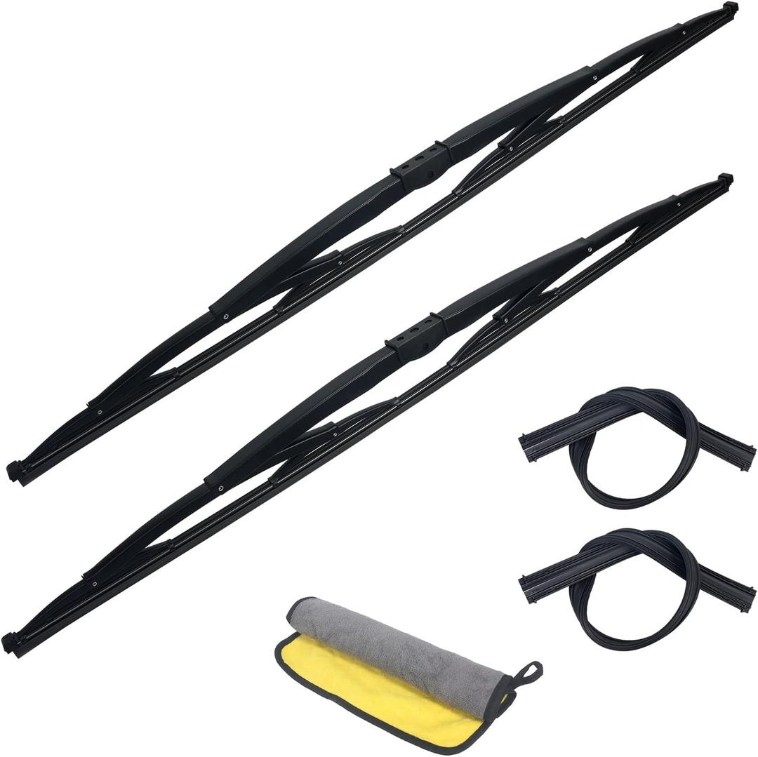 32" Heavy Duty Windshield Wiper Blade Pair with Wide Saddle Mount for Motorhome Recreational Vehicle RV and bus with 16.5mm Wide (Set of 2 Wiper 2 Rubber Refills 1 Pcs Car Wash Towel