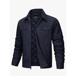 TACVASEN Men's Casual Quilted Cotton Jacket Cargo Corduroy Collar Jacket Work Shacket with 5 Pockets for Fall and Winter