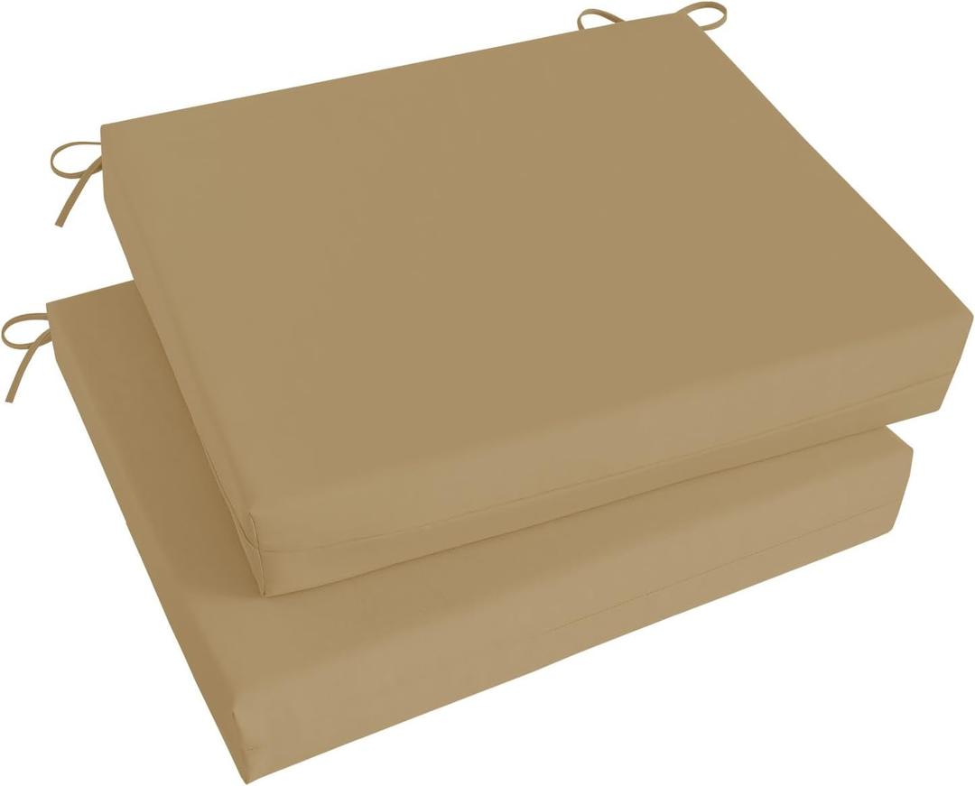 Basic Beyond Outdoor Chair Cushions Set of 2, Square Corner Outdoor Cushions for Patio Furniture, Water Resistant Patio Chair Cushions with 2 Ties, 18.5x16x3, Khaki